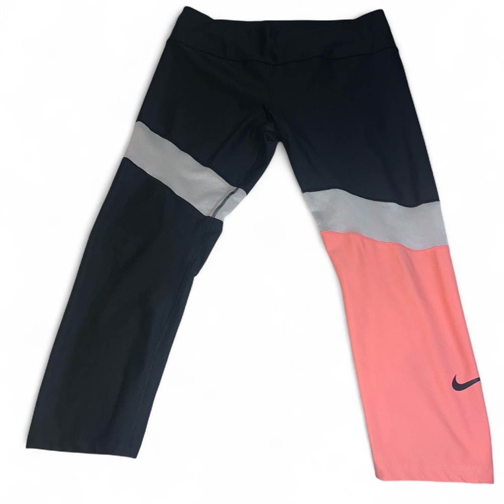 Nike Women's Colorblock Cropped Leggings - Black,White and Pink